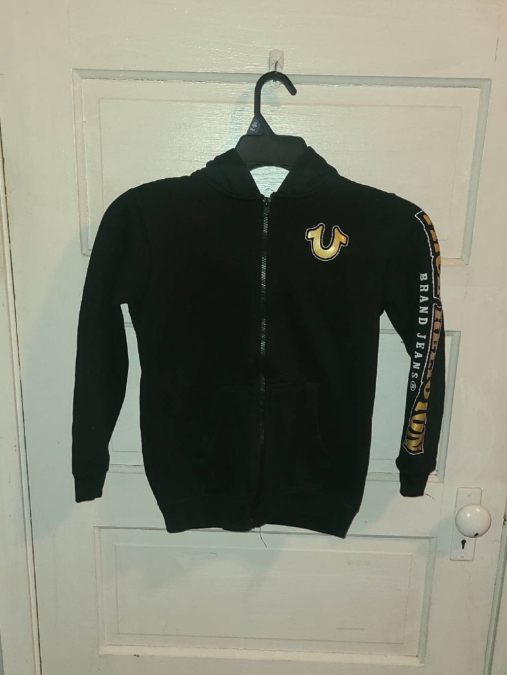 True Religion Kids Black Zip Hoodie with Yellow Logo Detail